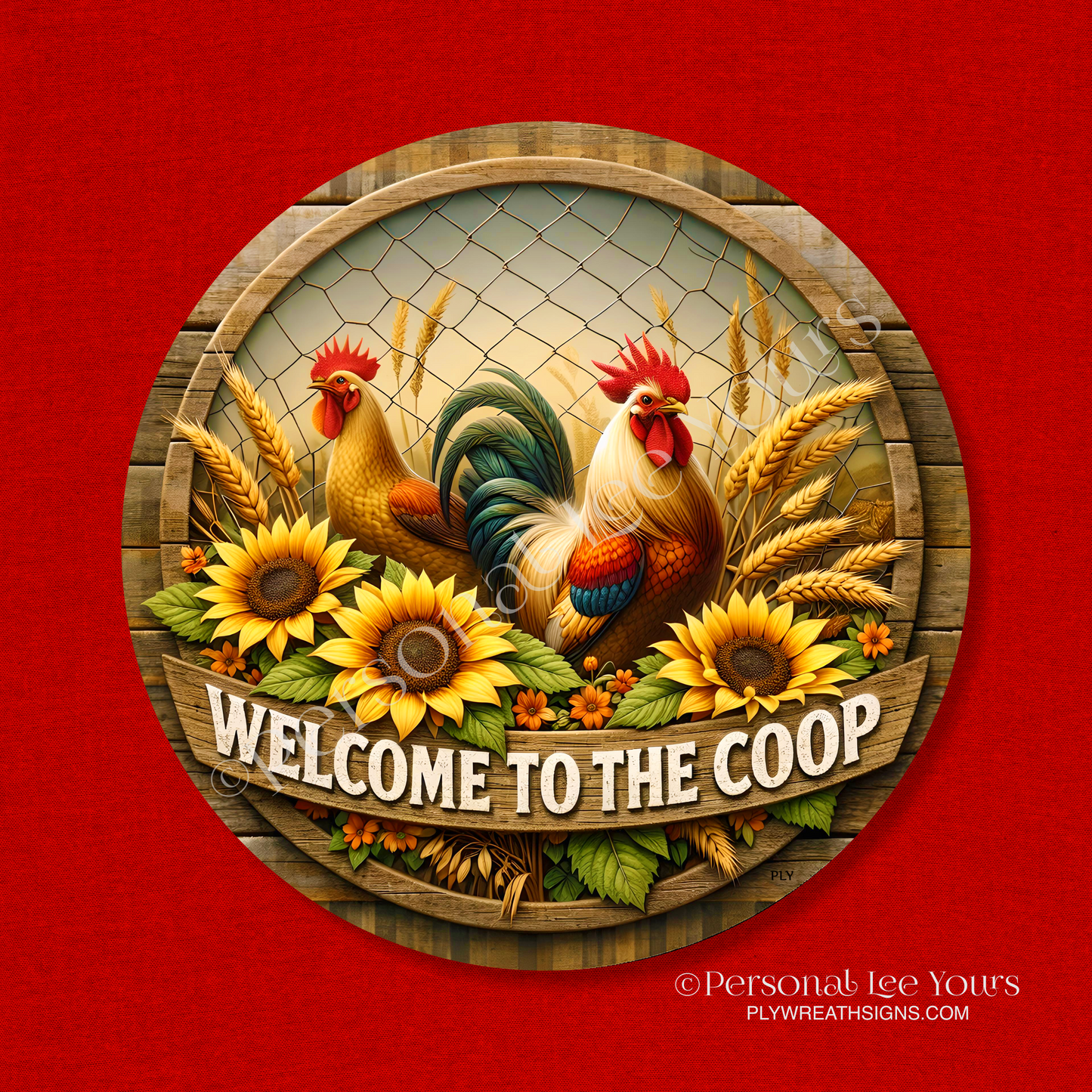 Wreath Sign * Welcome To The Coop Sunflowers * Round * Lightweight Metal