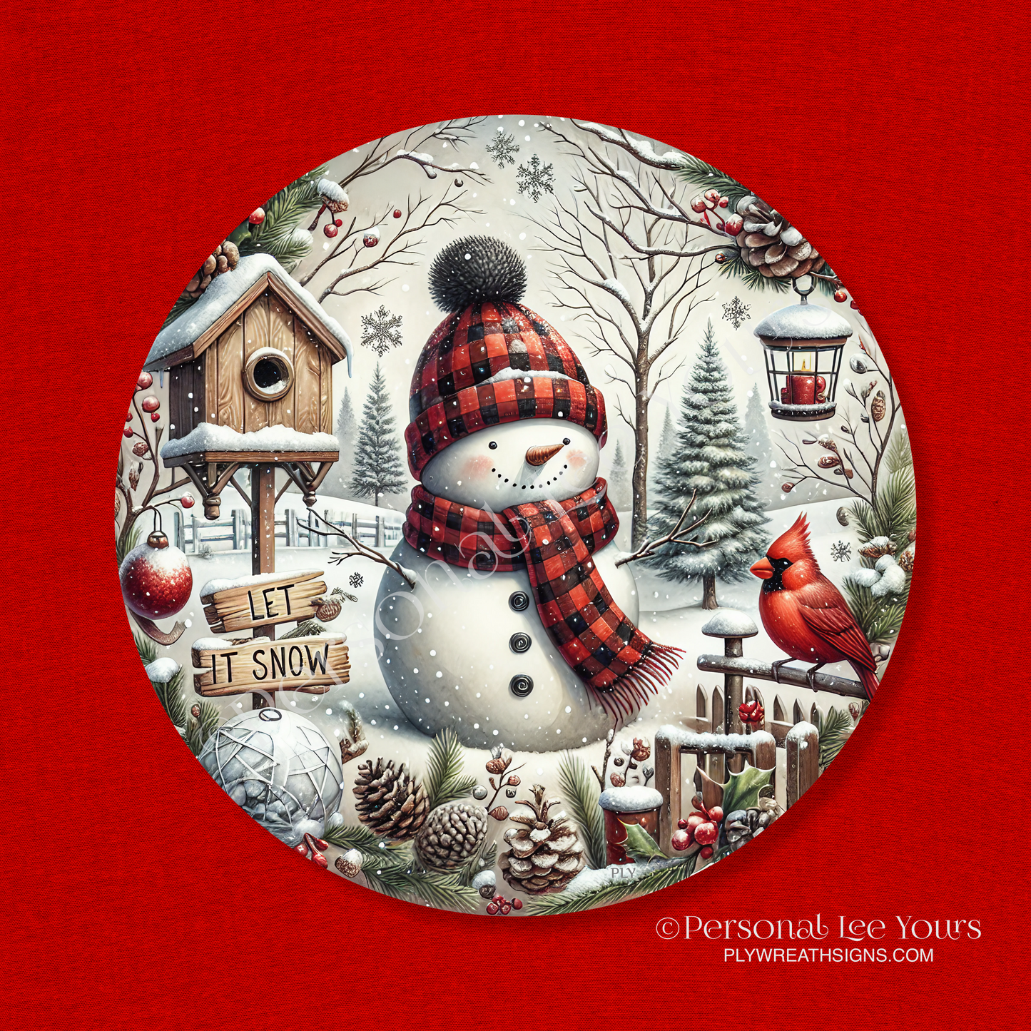 Wreath Sign * Winter Morning, Let It Snow, Snowman * Round * Lightweight Metal