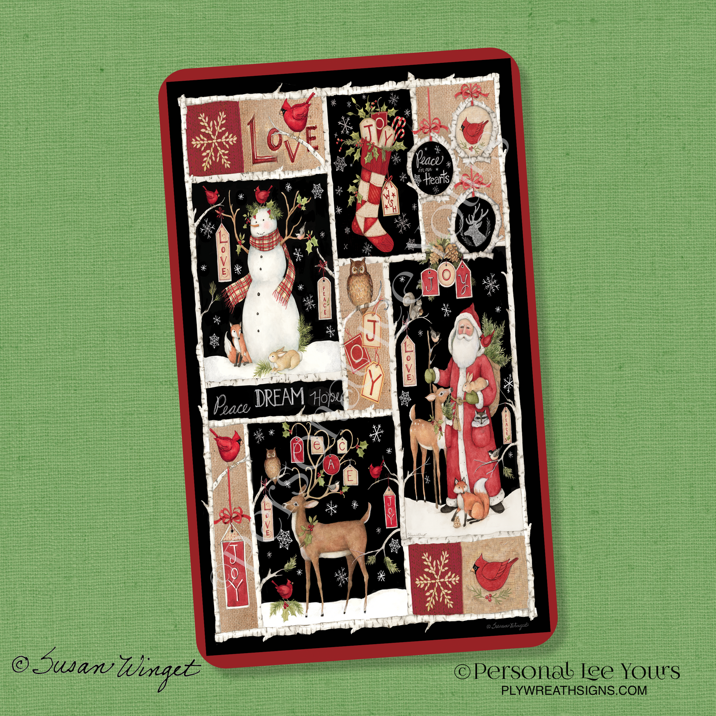 Susan Winget Exclusive Sign * Woodland Christmas Collage * Vertical * 3 Sizes * Lightweight Metal