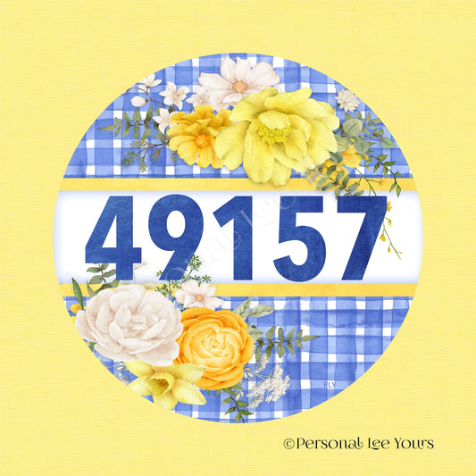 Personalized Wreath Sign * Yellow and Blue Floral * Your House Number * Round * Lightweight Metal