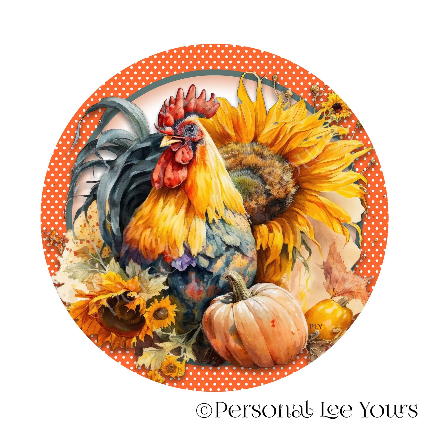 Fall Wreath Sign * Autumn Sunflower Rooster * Round * Lightweight Metal