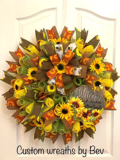 Wreath Sign * Sweet Sunflower Welcome * Round * Lightweight Metal