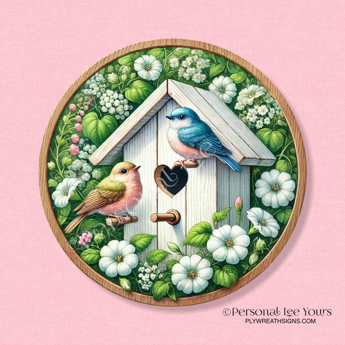 Wreath Sign * Birdhouse Friends * Round * Lightweight Metal