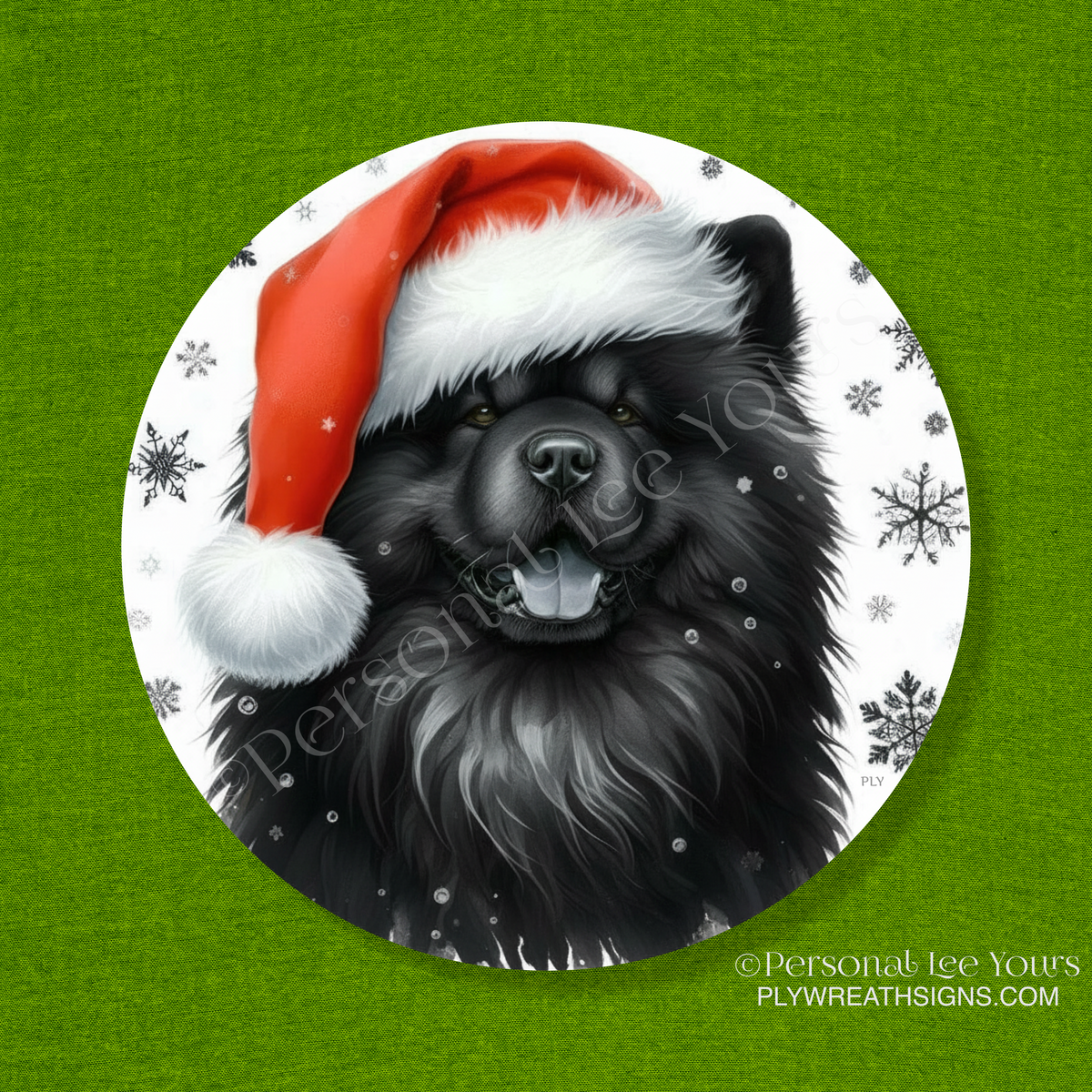 Holiday Wreath Sign * Black Chow Chow Christmas * Round * Lightweight Metal