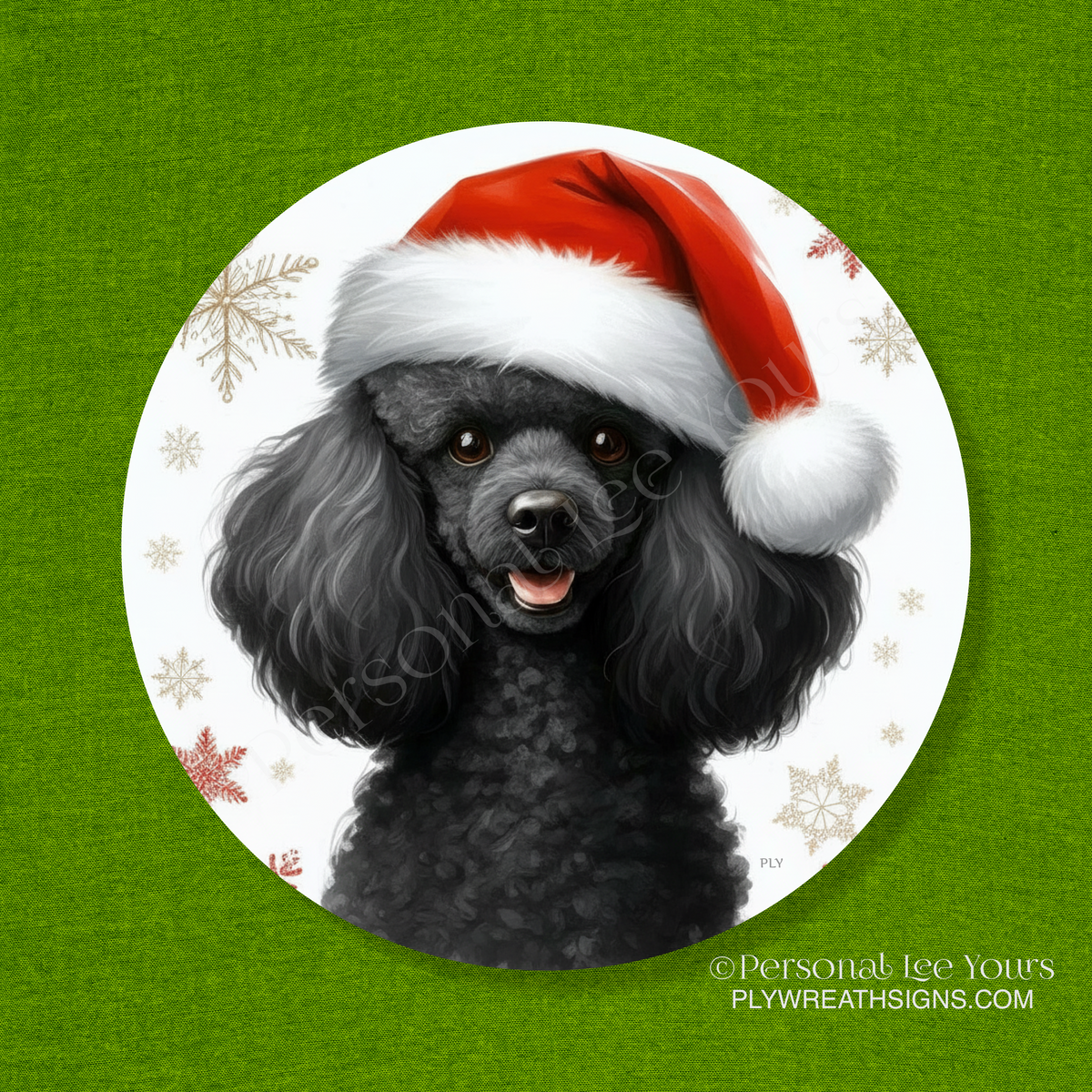 Holiday Wreath Sign * Black Poodle Christmas * Round * Lightweight Metal