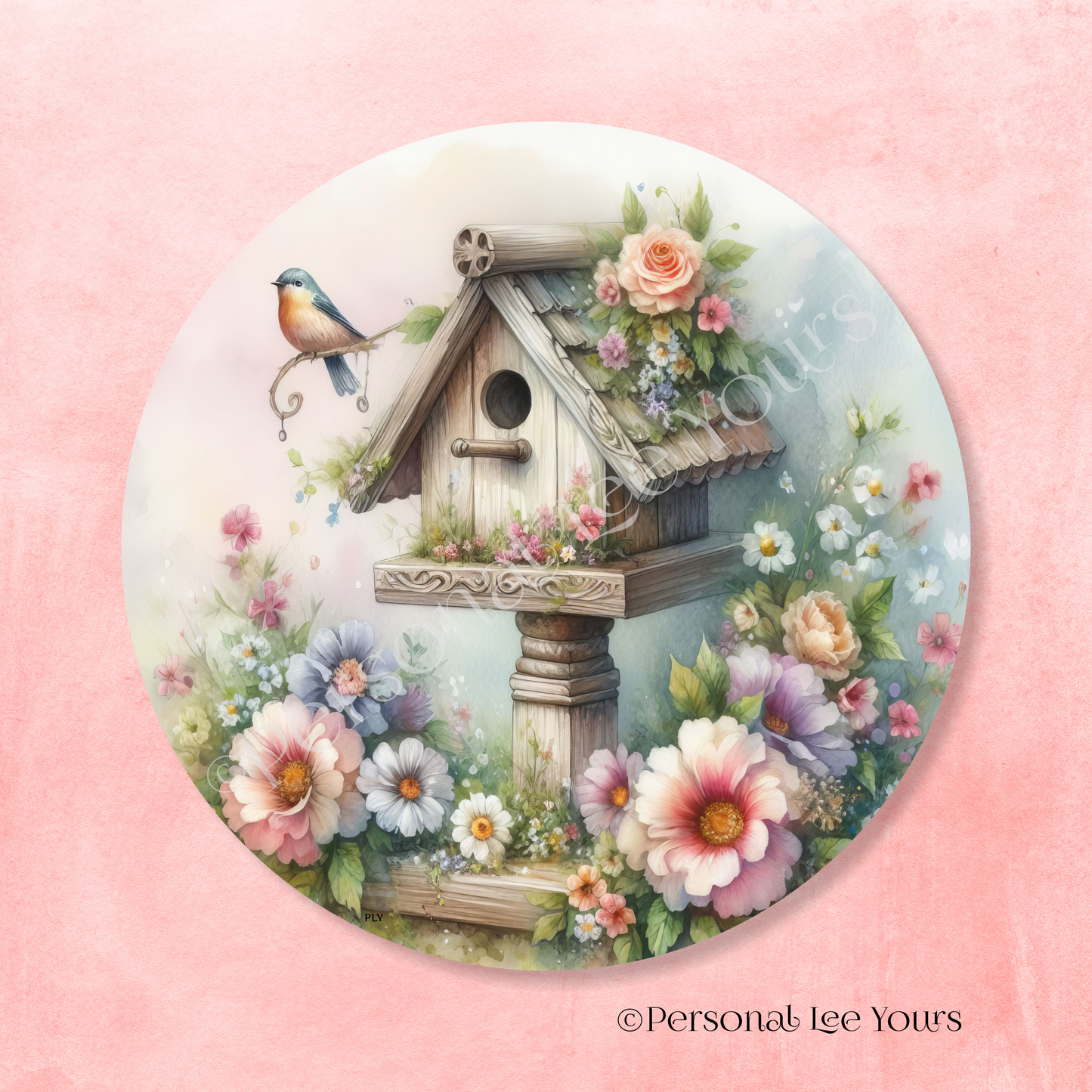 Wreath Sign * Bluebird Garden * Round * Lightweight Metal