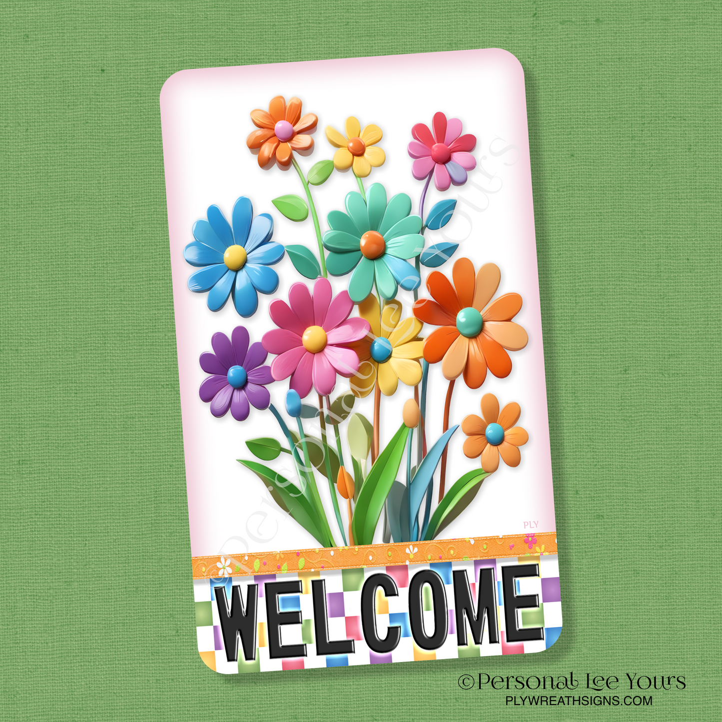 Wreath Sign * Bright Welcome * Vertical * 3 Sizes * Lightweight Metal