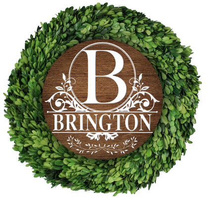 Personalized Wreath Sign * Brington Monogram * "Your  Family Name" * Round * Lightweight Metal