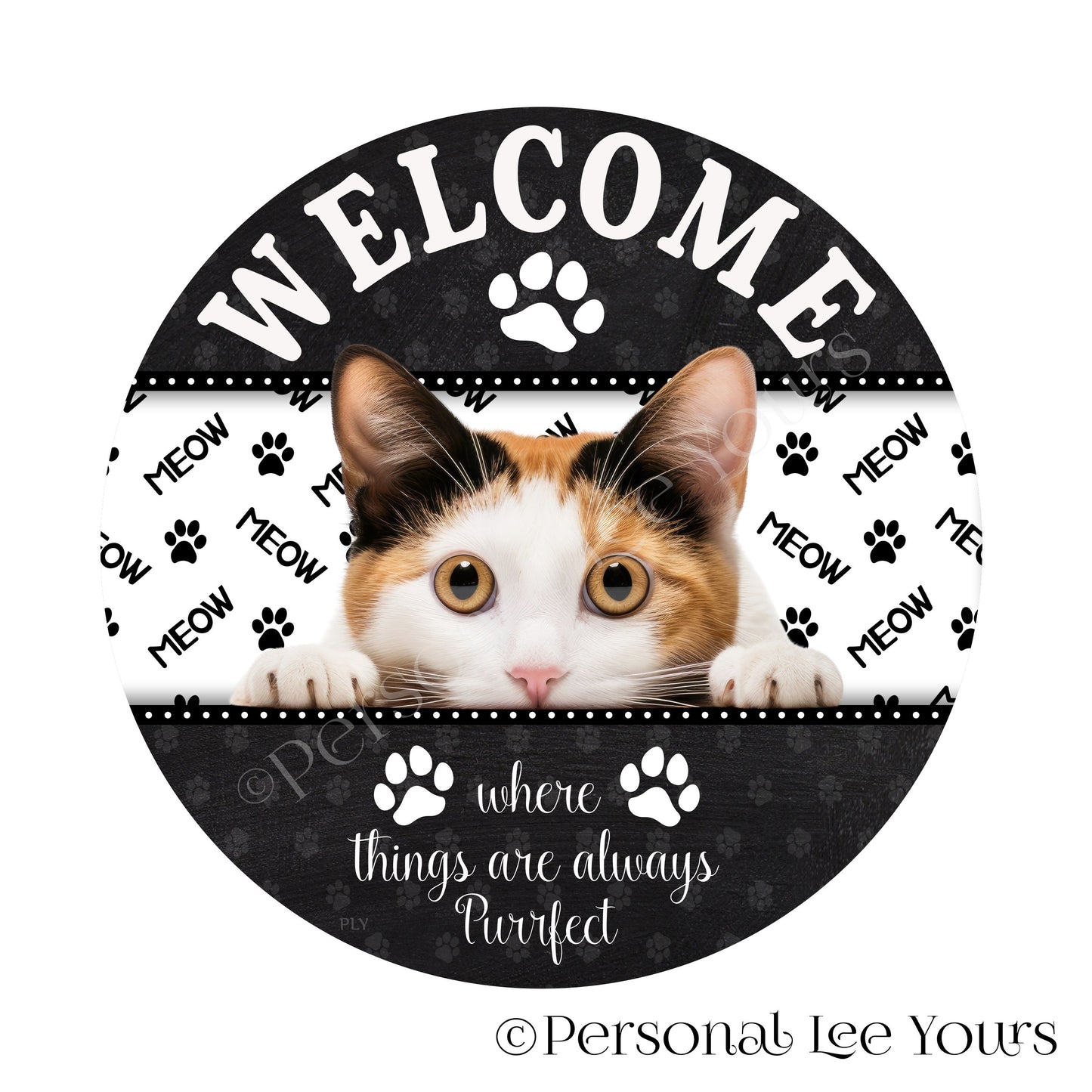 Pet Wreath Sign * Peeking Cat 5 * Round * Lightweight Metal