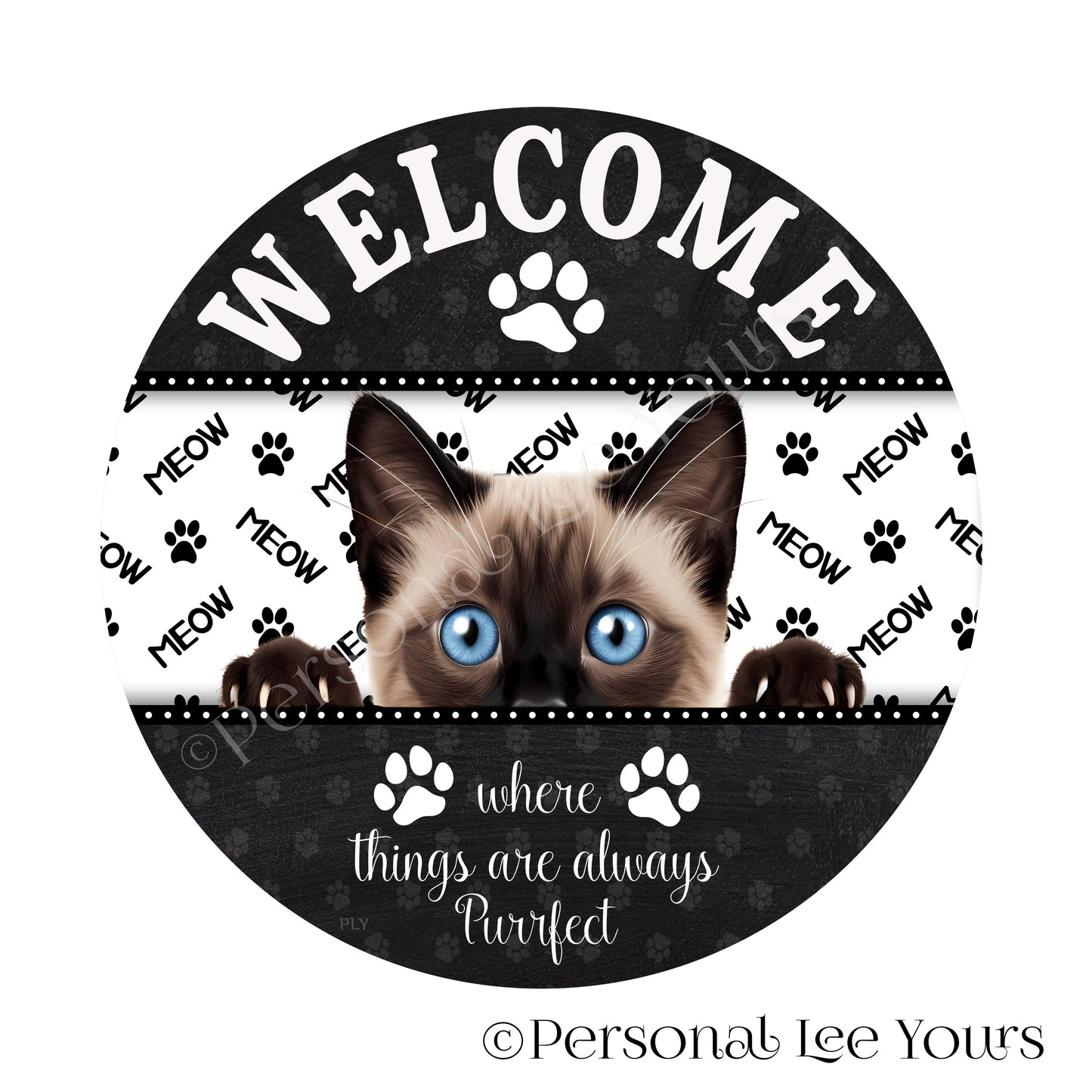 Pet Wreath Sign * Peeking Cat 7 * Round * Lightweight Metal