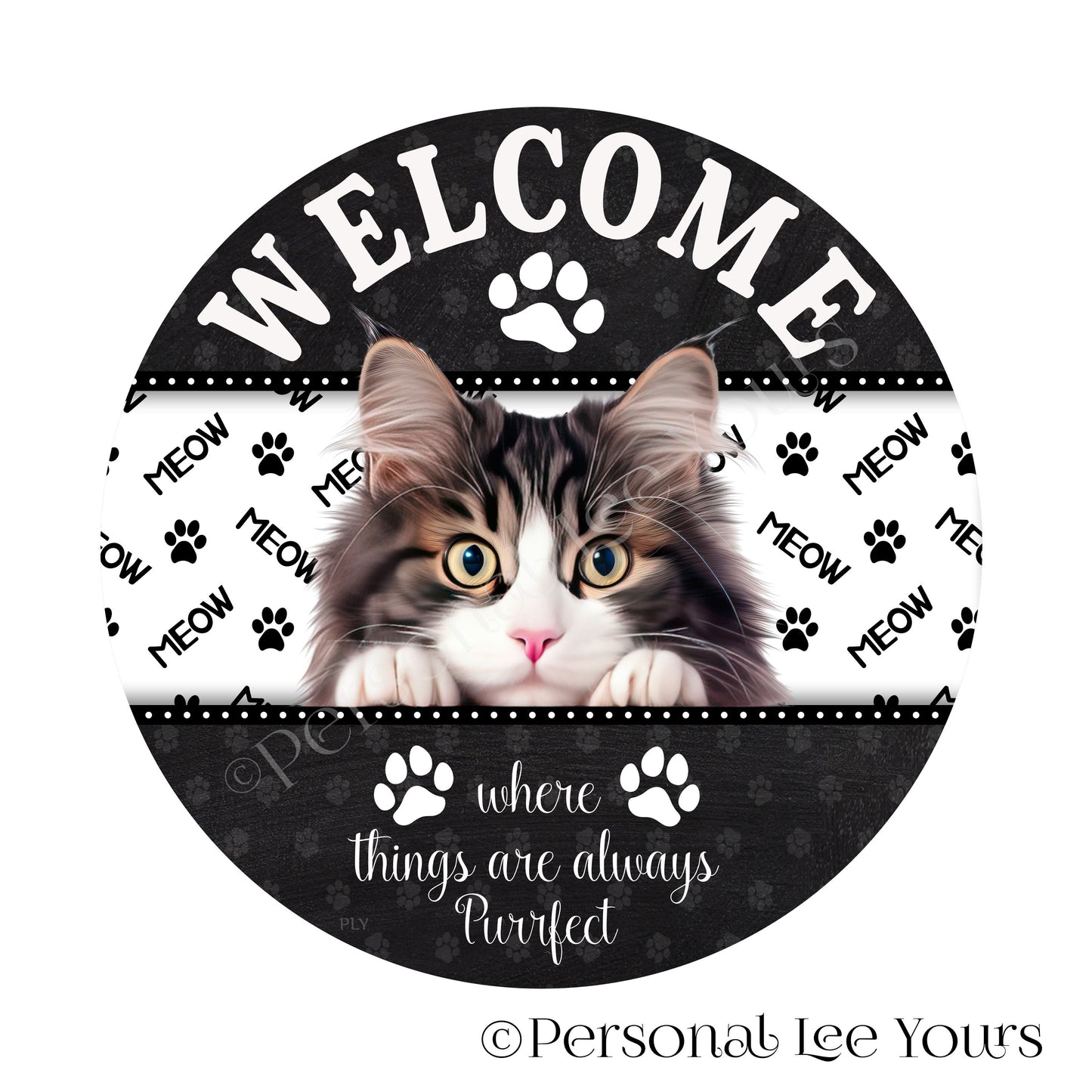 Pet Wreath Sign * Peeking Cat 8 * Round * Lightweight Metal