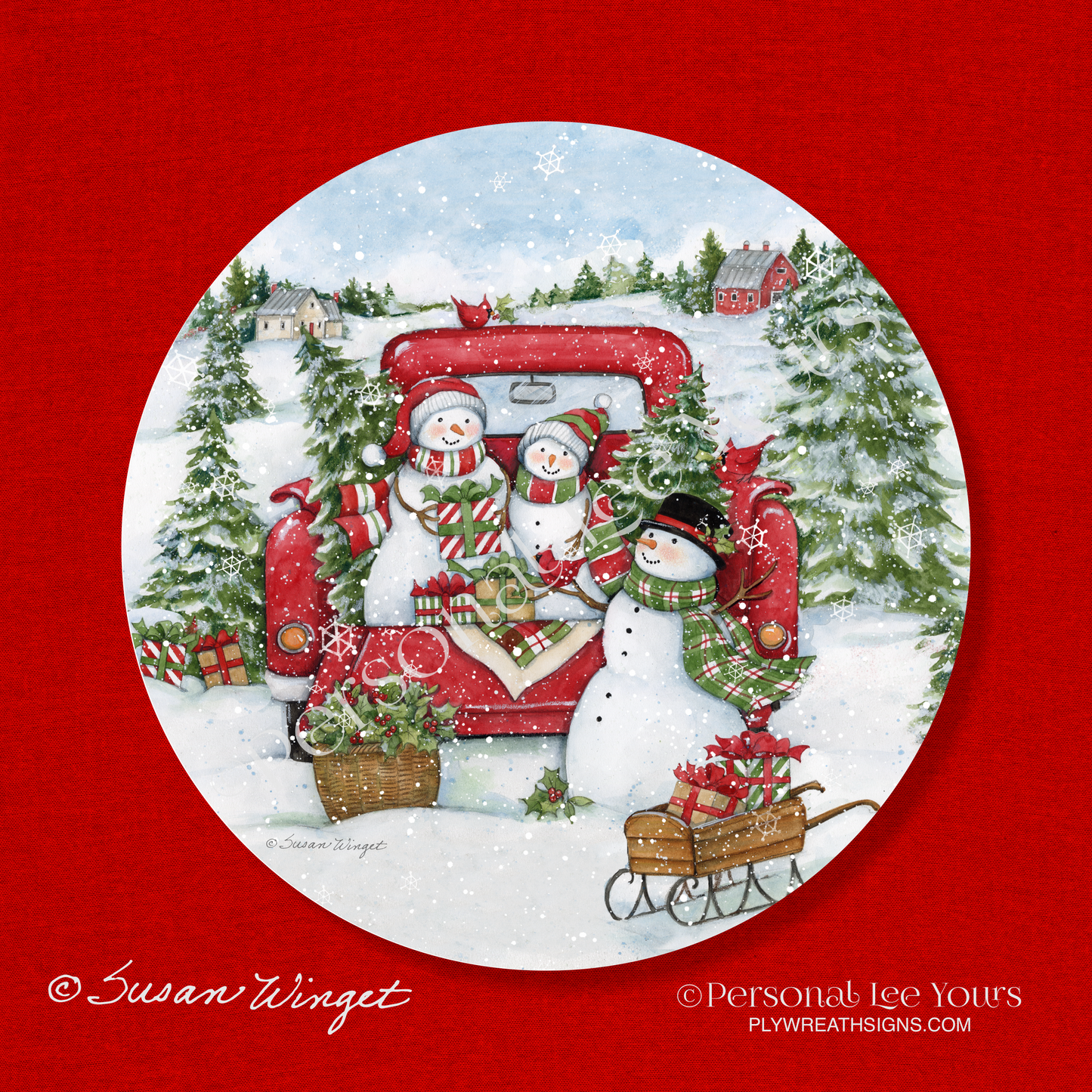 Susan Winget Exclusive Sign * Celebrating Christmas Snowmen * Round * Lightweight Metal