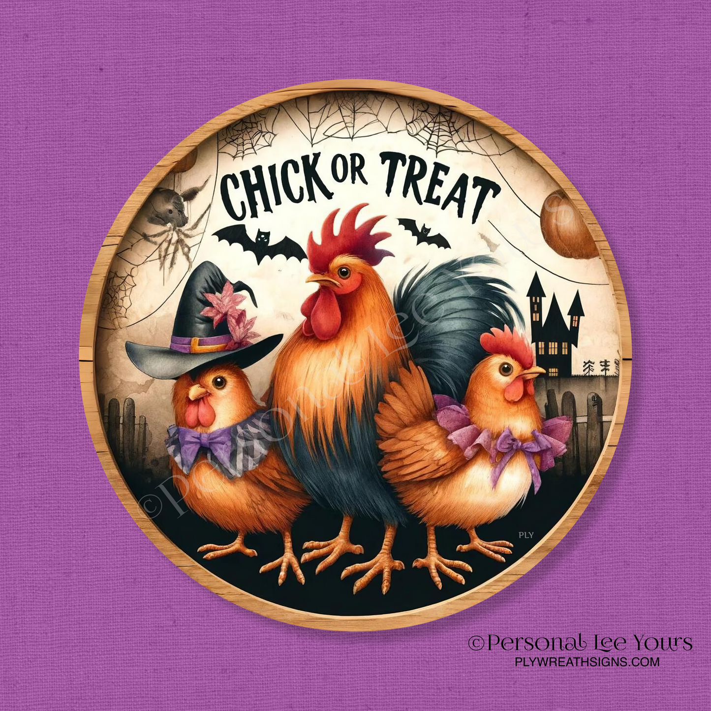 Wreath Sign * Chick or Treat * Round * Lightweight Metal