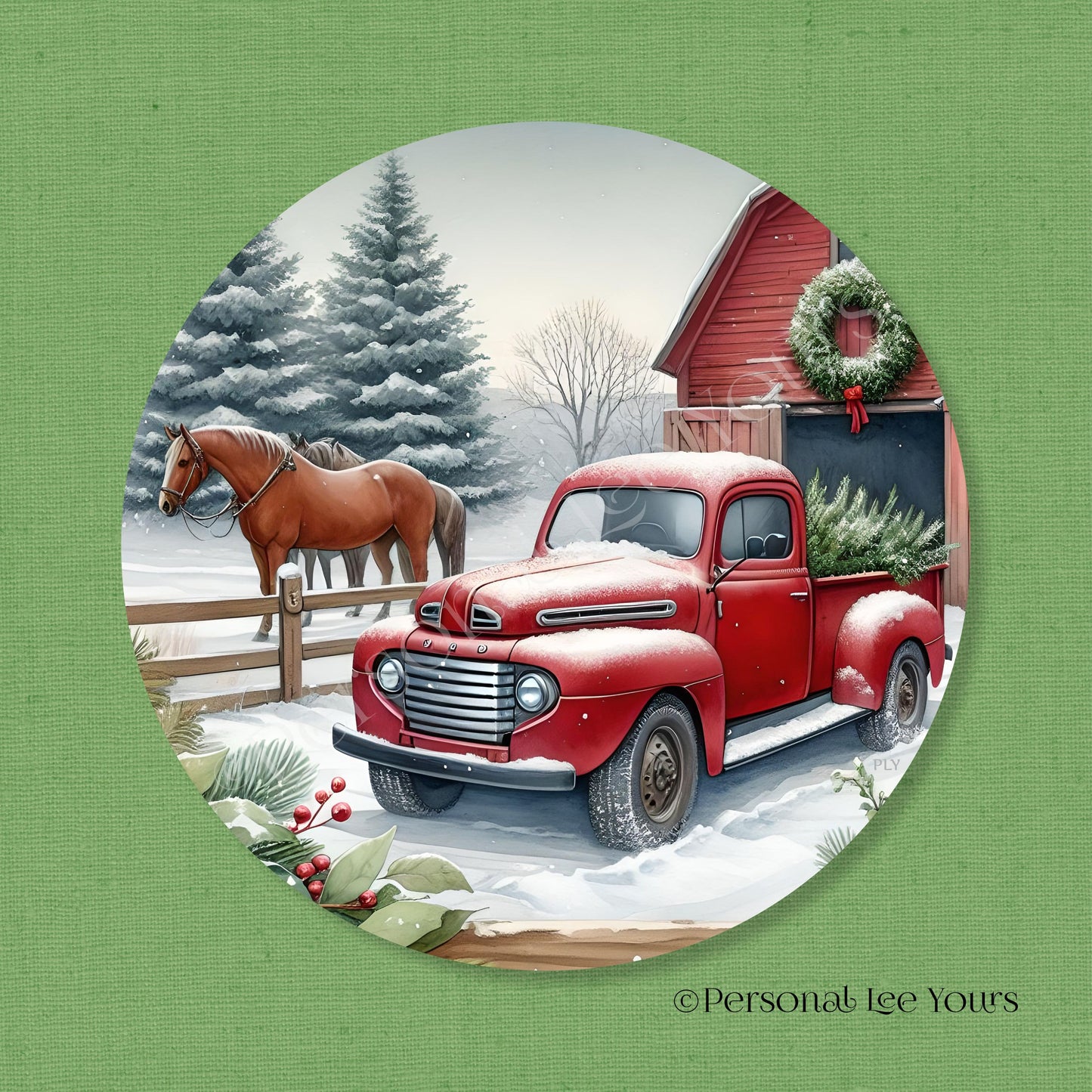 Holiday Wreath Sign * Christmas On The Farm * Round * Lightweight Metal