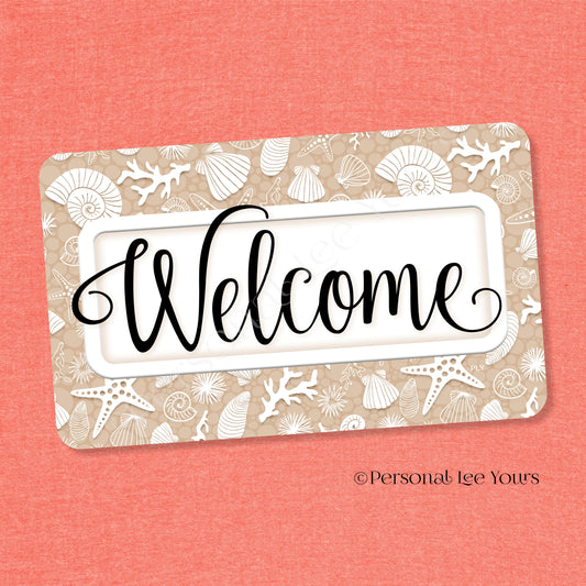 Simple Welcome Wreath Sign * Coastal Beige and White * Horizontal * Lightweight Metal