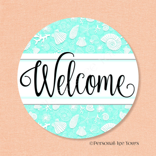Simple Welcome Wreath Sign * Coastal Mint and White * Round * Lightweight Metal