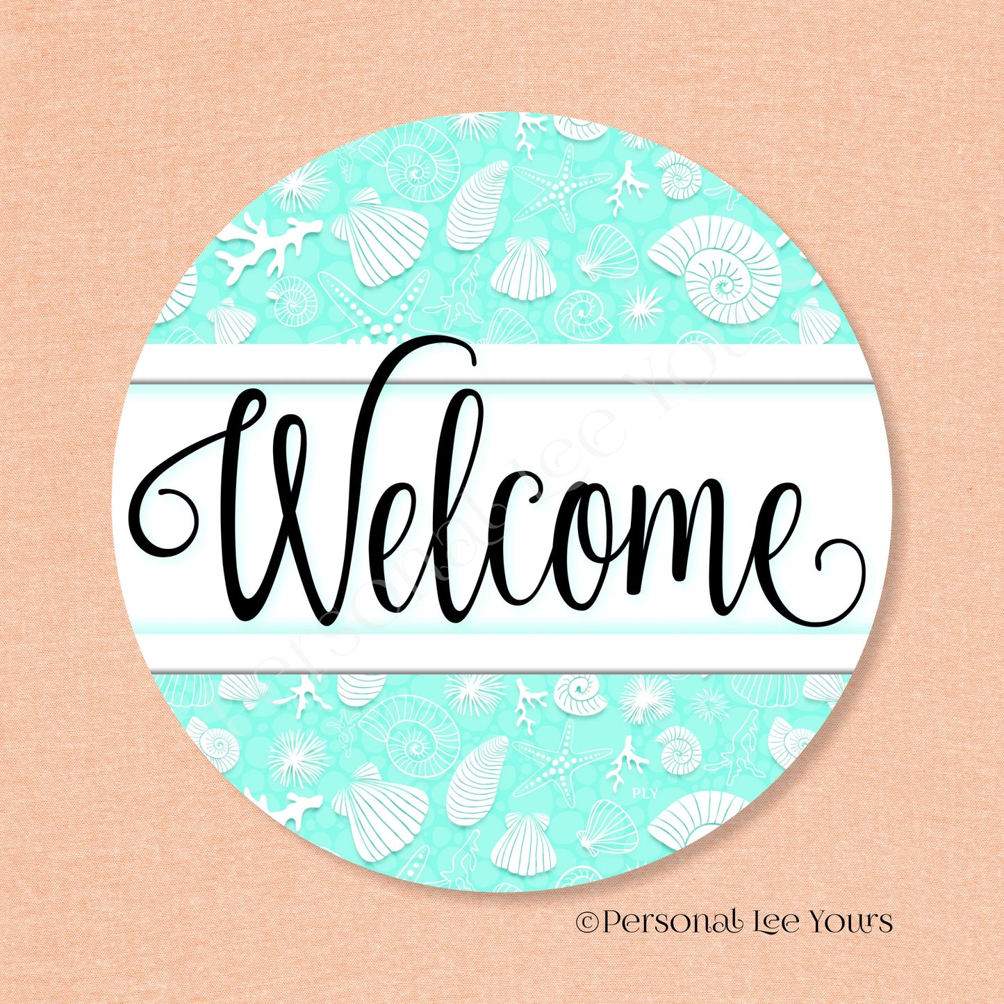Simple Welcome Wreath Sign * Coastal Mint and White * Round * Lightweight Metal