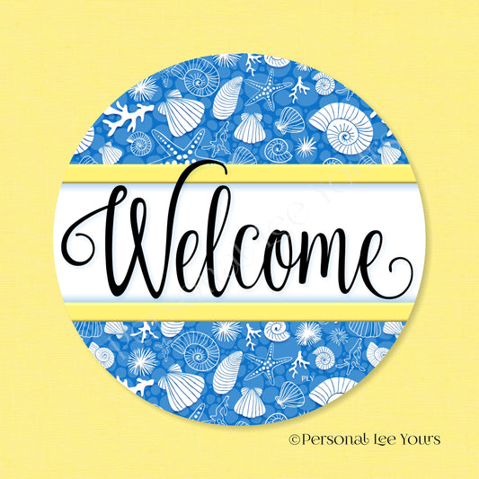 Simple Welcome Wreath Sign * Coastal Royal Blue and Yellow * Round * Lightweight Metal
