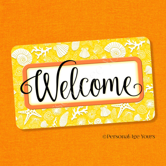 Simple Welcome Wreath Sign * Coastal Yellow and Orange * Horizontal * Lightweight Metal