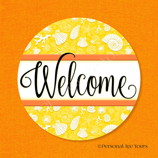 Simple Welcome Wreath Sign * Coastal Yellow and Orange * Round * Lightweight Metal
