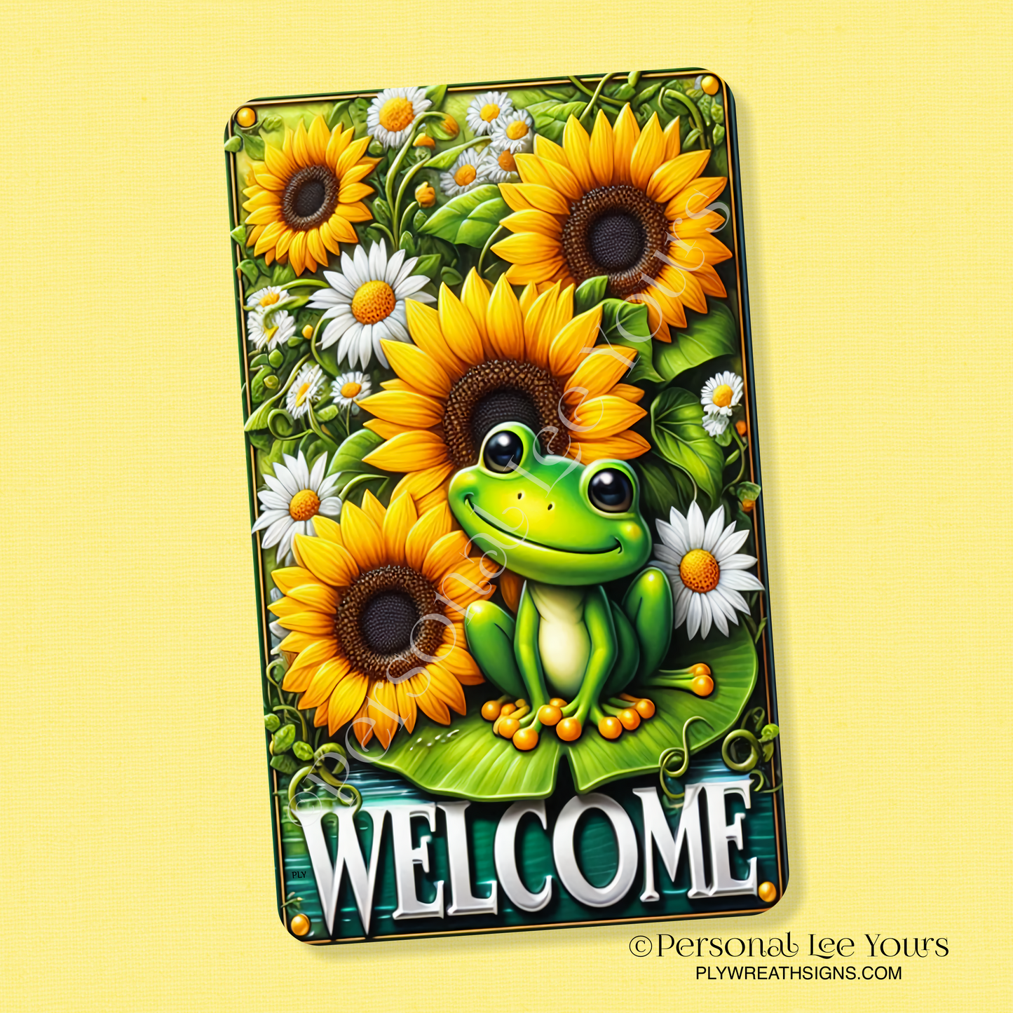 Wreath Sign * Cute Frog Welcome * Vertical * 4 Sizes * Lightweight Metal