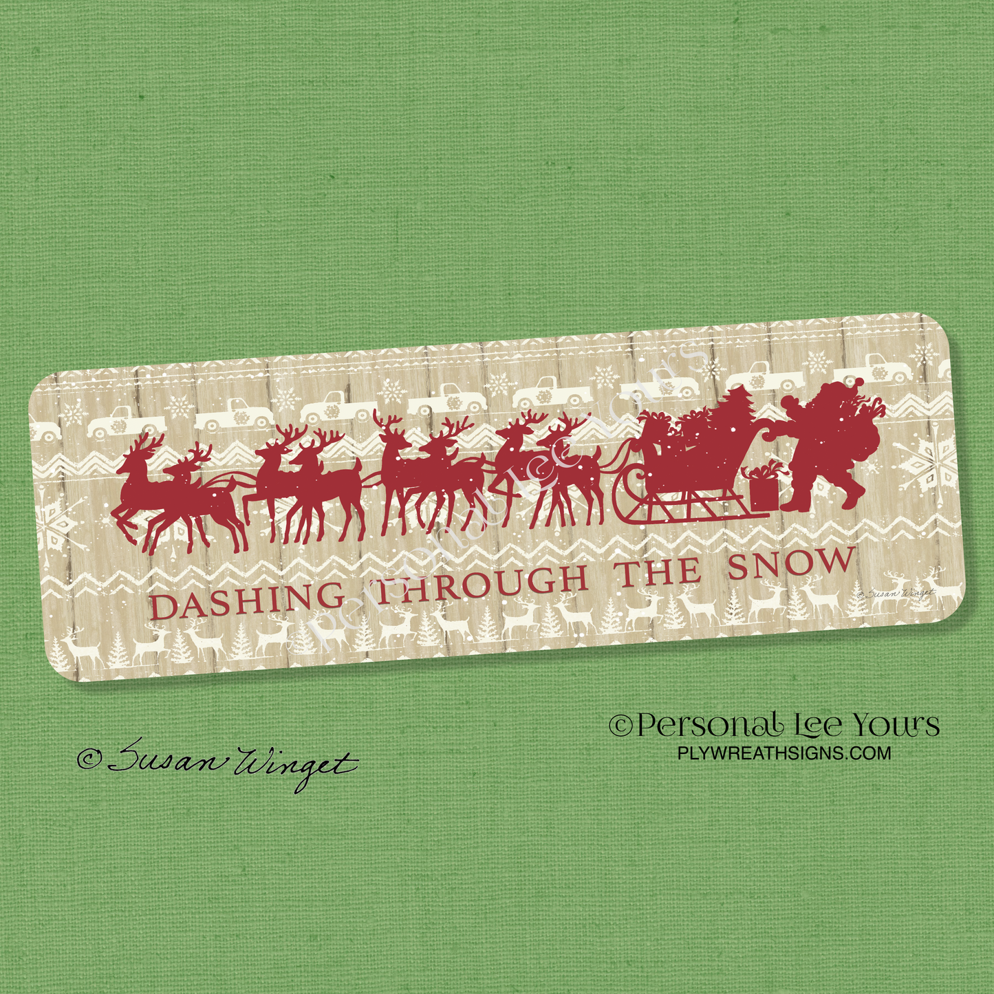Susan Winget Exclusive Sign * Banner * Dashing Through The Snow * 12" x 4" * Lightweight Metal