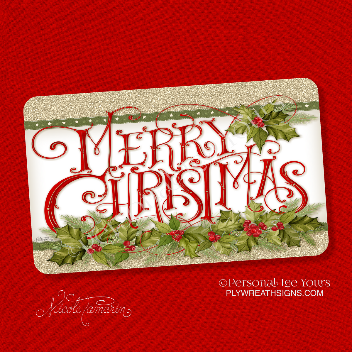 Nicole Tamarin Exclusive Sign * Elegant Christmas * Horizontal * 3 Sizes * Lightweight Metal