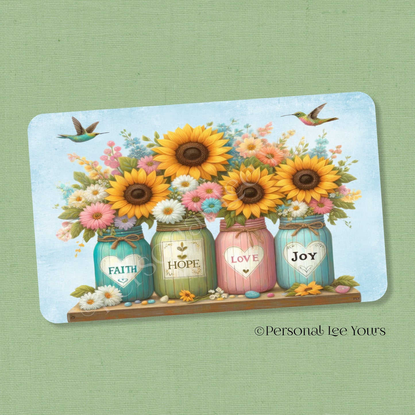 Wreath Sign * Faith, Hope, Love and Joy Jars * Horizontal * Lightweight Metal