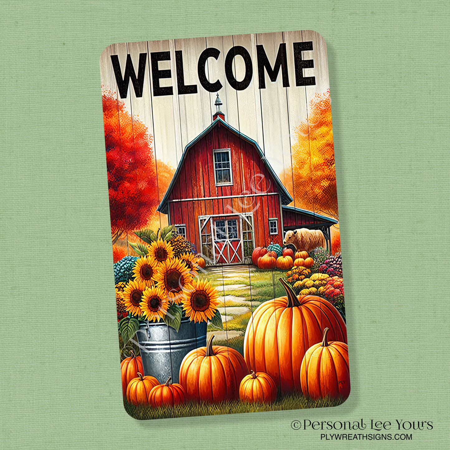 Wreath Sign * Fall Barn Welcome * Vertical * 3 Sizes * Lightweight Metal