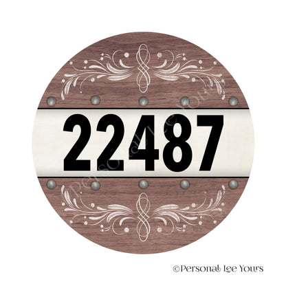 Personalized Wreath Sign * Farmhouse Wood Look * Your House Number * Round * Lightweight Metal
