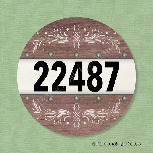 Personalized Wreath Sign * Farmhouse Wood Look * Your House Number * Round * Lightweight Metal