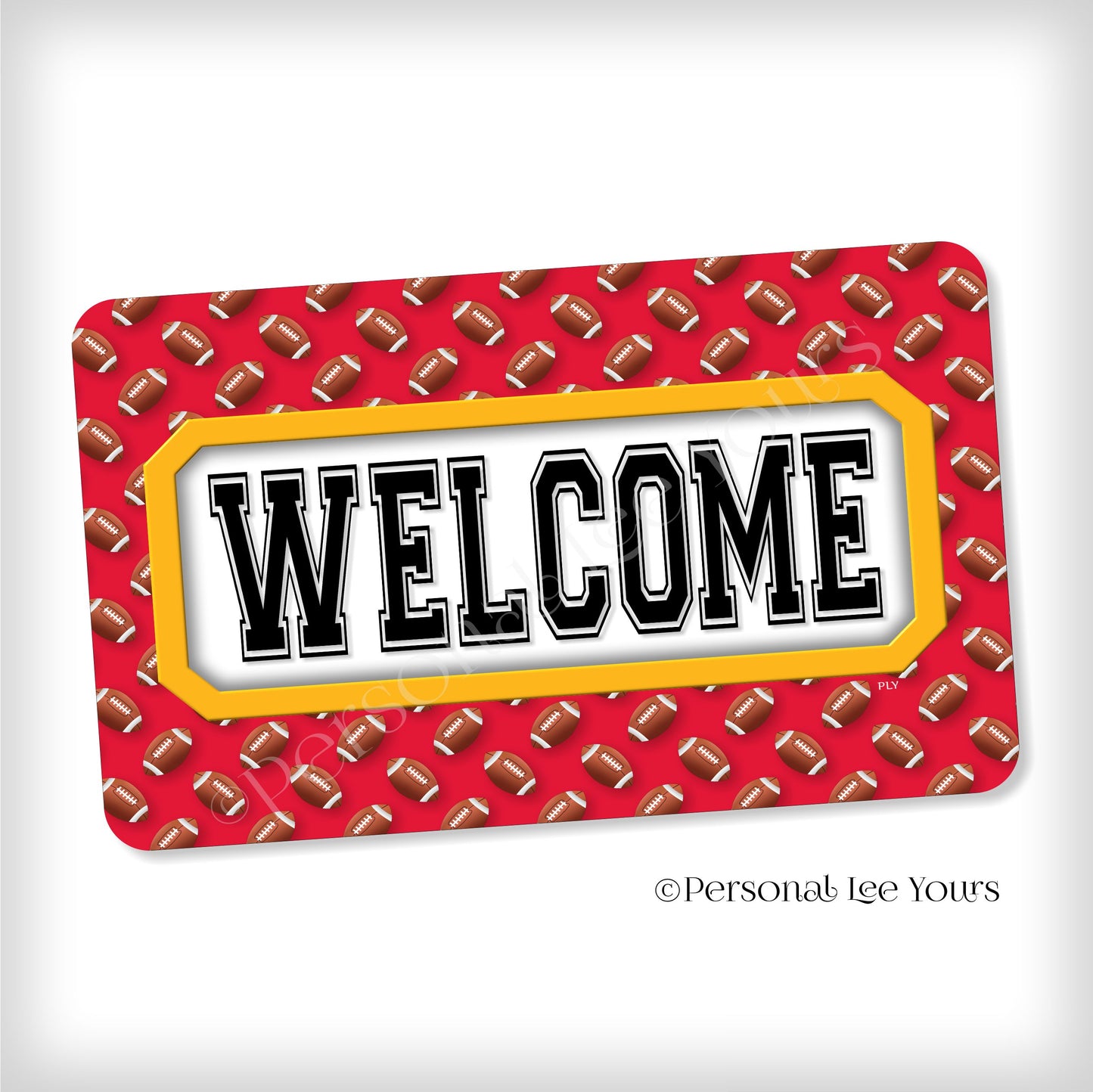 Simple Welcome Wreath Sign * Football, Kansas City Red and Gold * Horizontal * Lightweight Metal