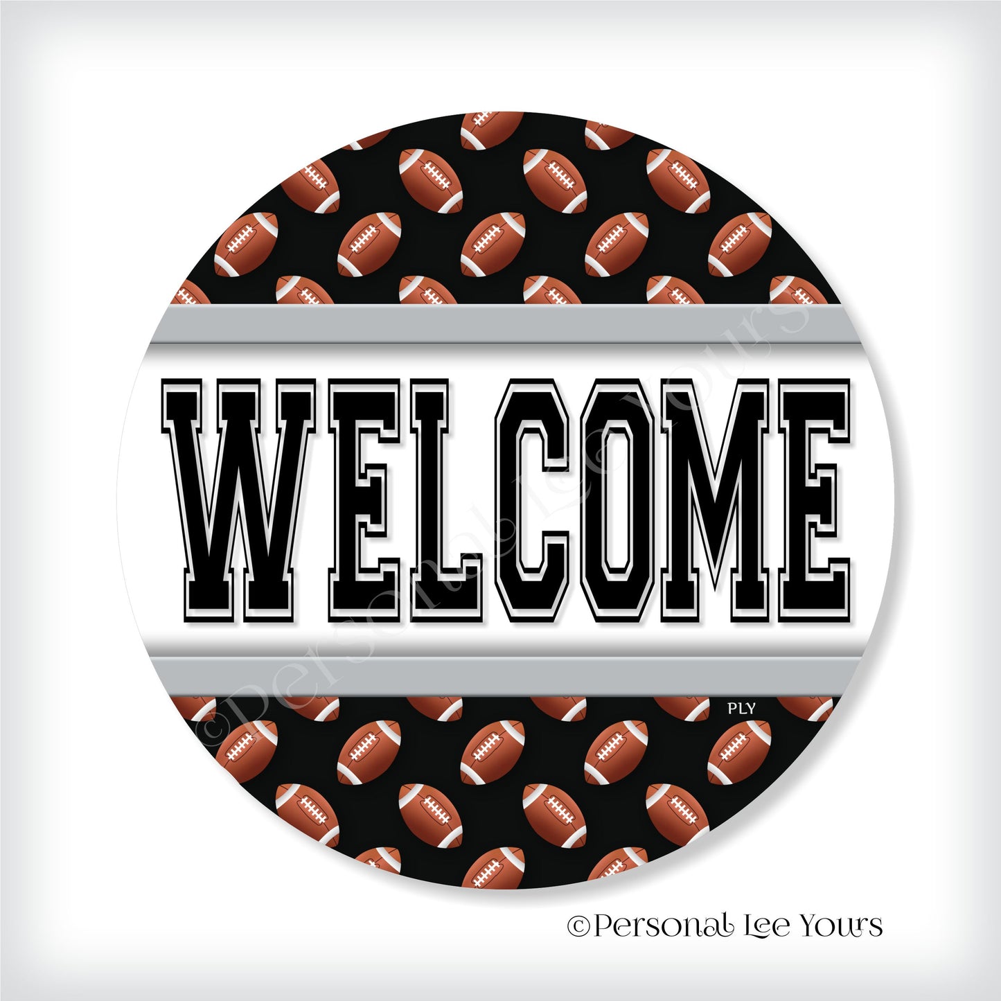Simple Welcome Wreath Sign * Football, Oakland Black and Silver * Round * Lightweight Metal