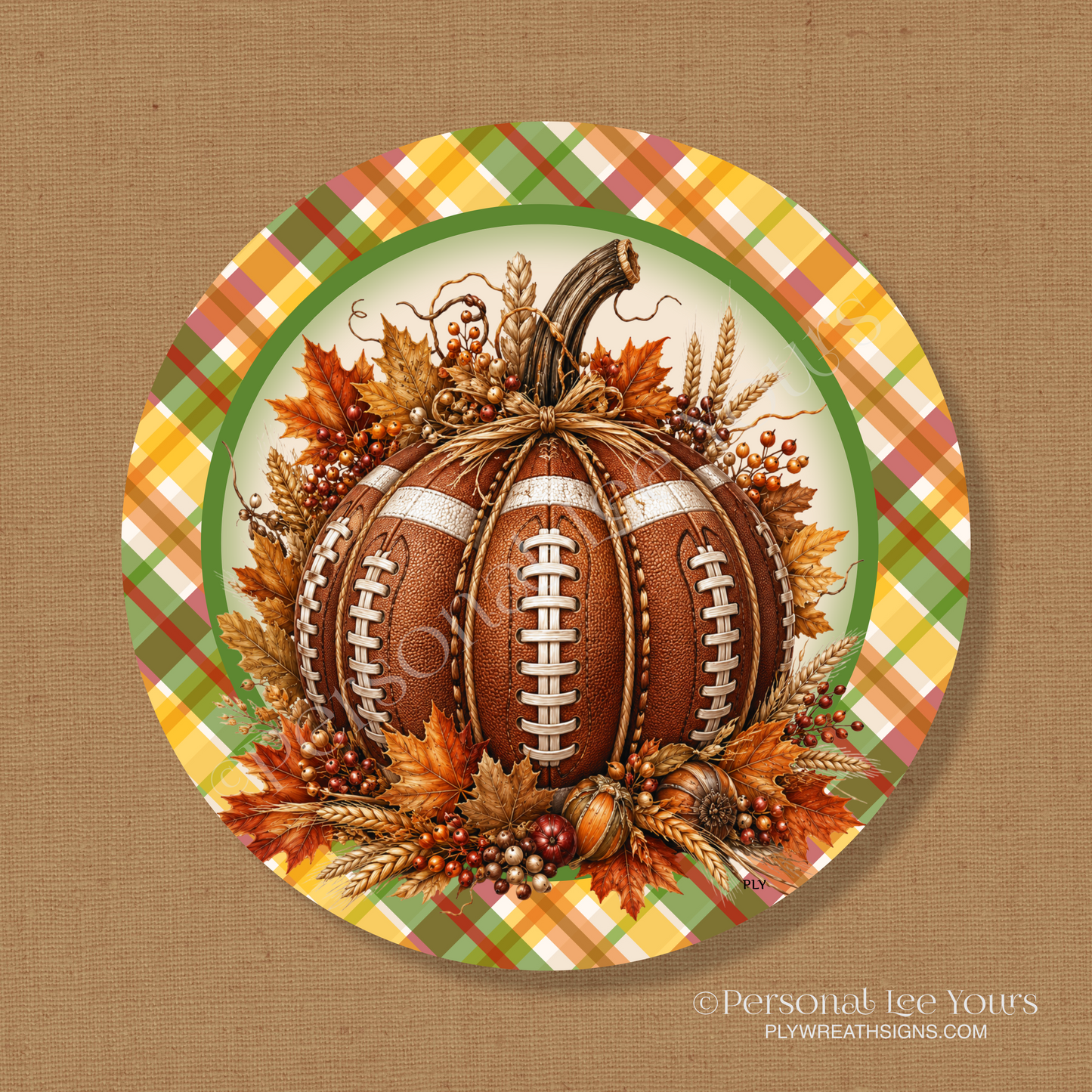 Wreath Sign * Football Pumpkin * Round * Lightweight Metal