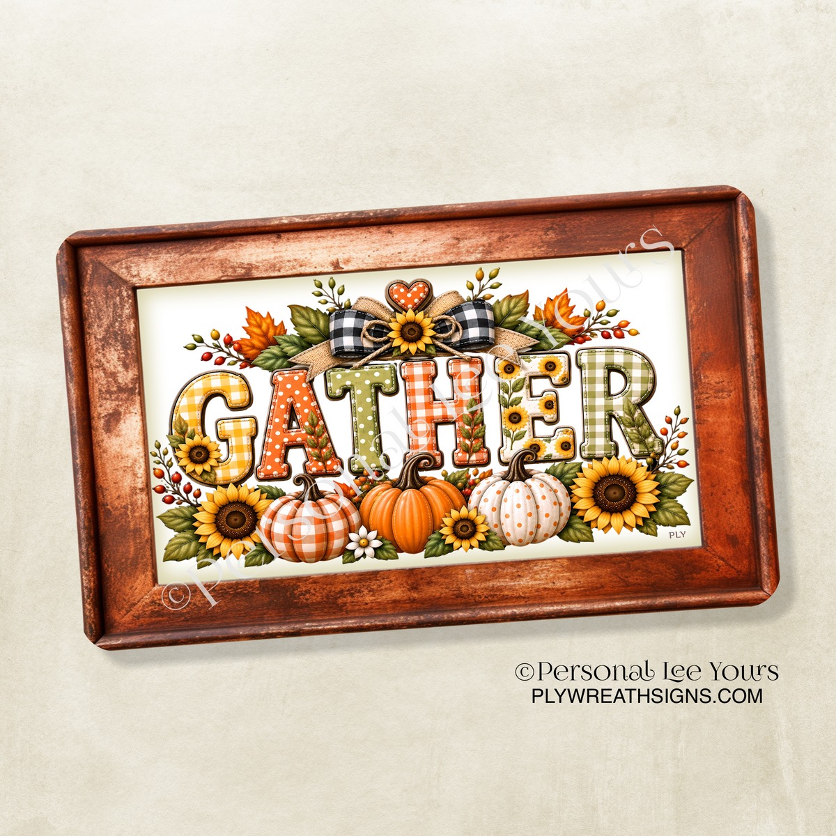 Wreath Sign * Gather * Horizontal * 3 Sizes * Lightweight Metal
