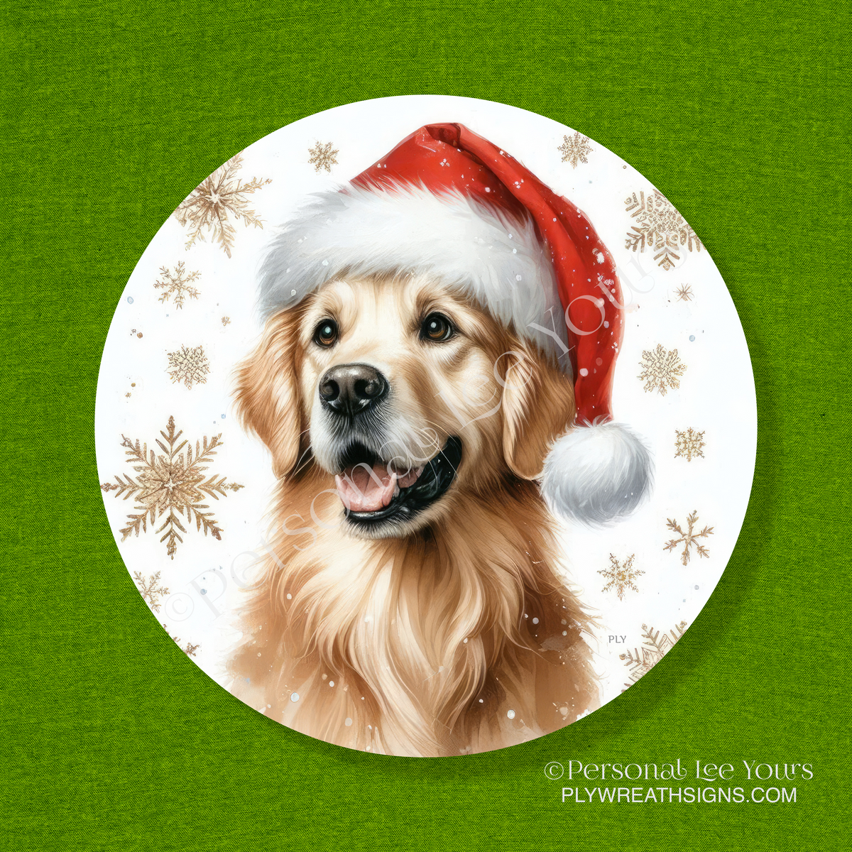 Holiday Wreath Sign * Golden Retriever Christmas * Round * Lightweight Metal