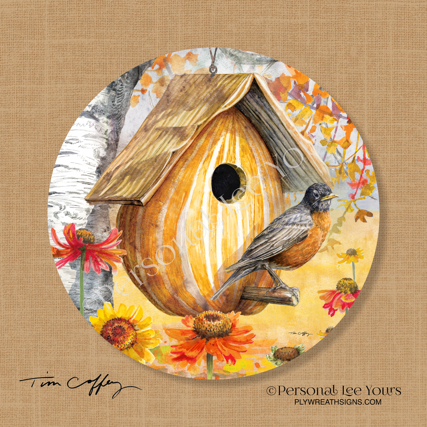 Tim Coffey Exclusive Sign * Fall Gourd Birdhouse * Round * Lightweight Metal