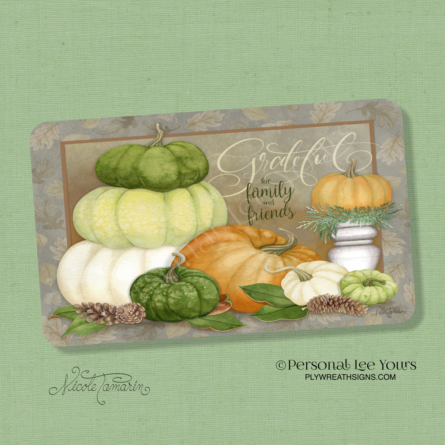 Nicole Tamarin Exclusive Sign * Grateful For Family and Friends * Horizontal * 4 Sizes * Lightweight Metal