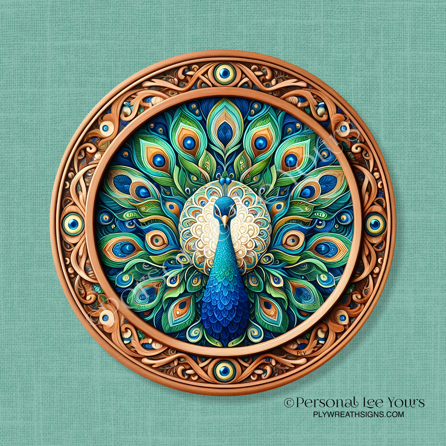 Wreath Sign * Gilded Peacock * Round * Lightweight Metal