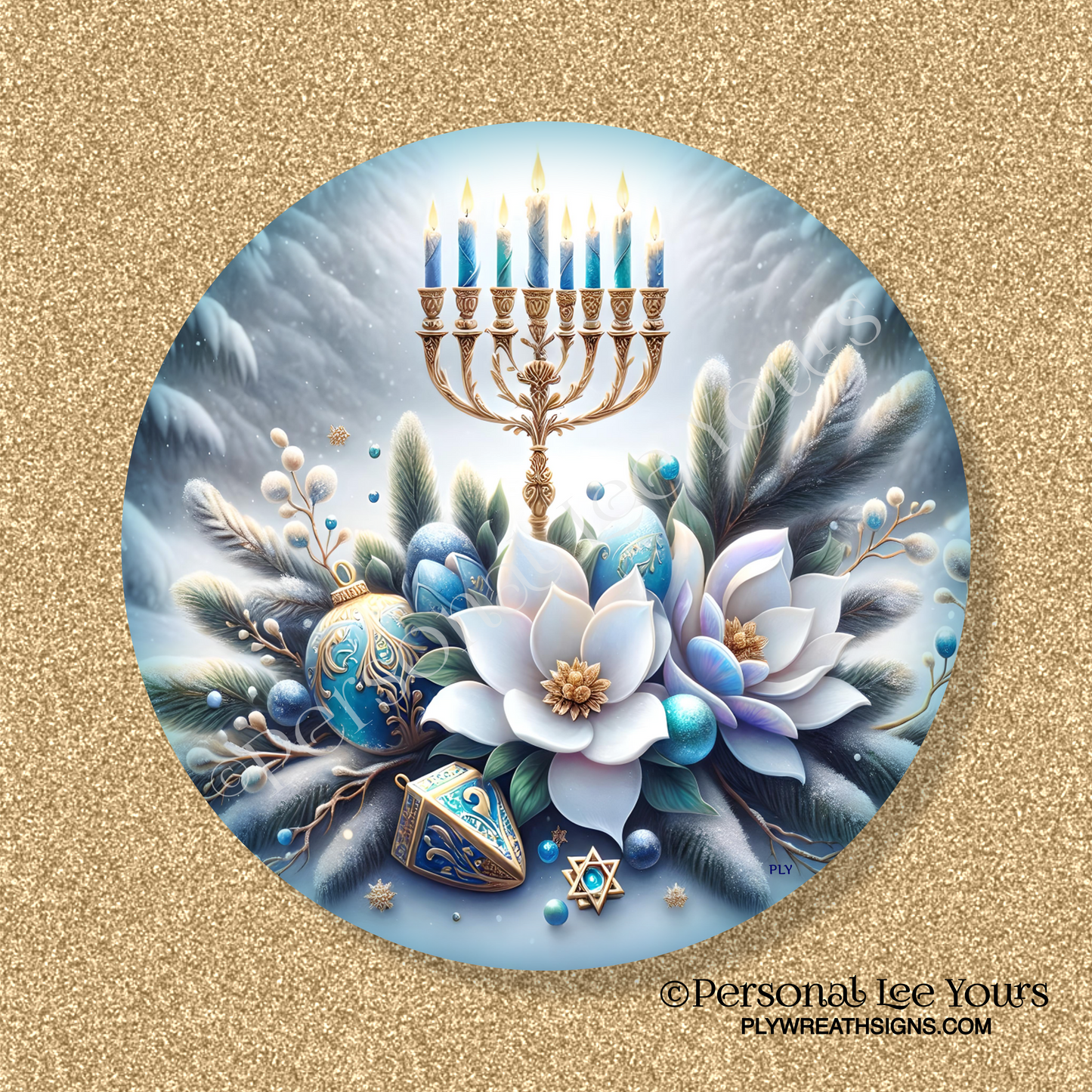 Wreath Sign * Hanukkah Display * Round * Lightweight Metal