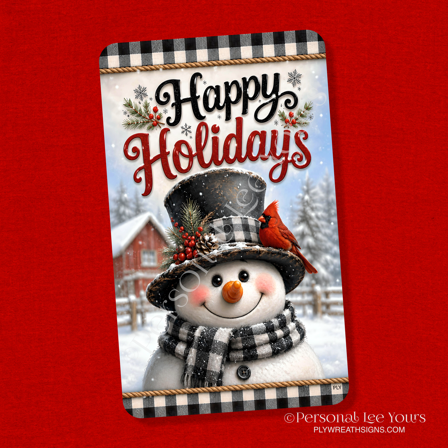 Wreath Sign * Happy Holidays Black and White Snowman * Vertical * 3 Sizes * Lightweight Metal