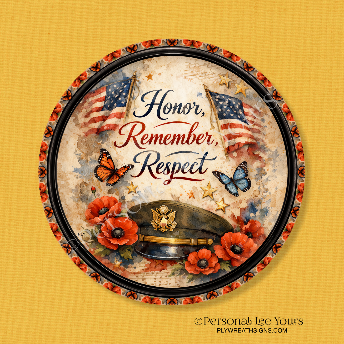 Wreath Sign * Honor, Remember, Respect * Round * Lightweight Metal