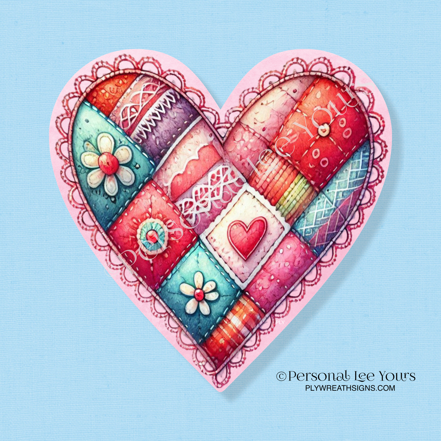 Heart Shape Wreath Sign * Valentine's Day Patchwork Heart * 3 Sizes * Lightweight Metal