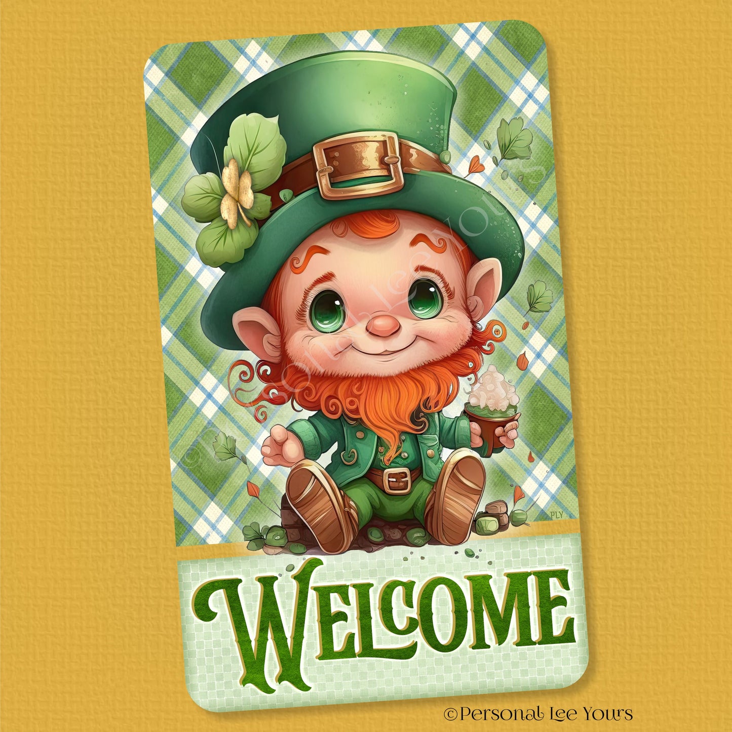 St. Patrick's Day Metal Wreath Sign * Leprechaun Welcome * Vertical * Lightweight