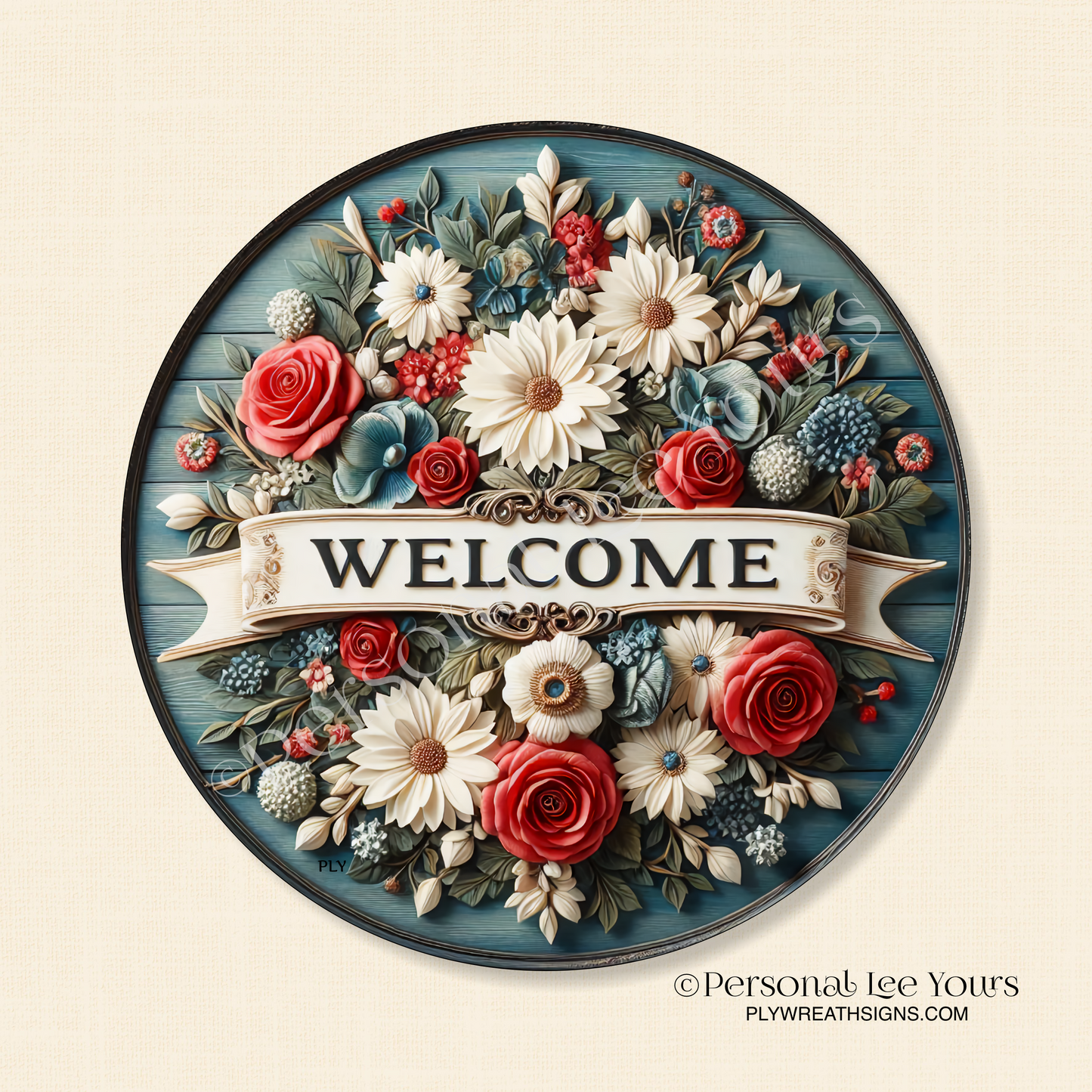 Wreath Sign * Magical Floral Welcome * Round * Lightweight Metal