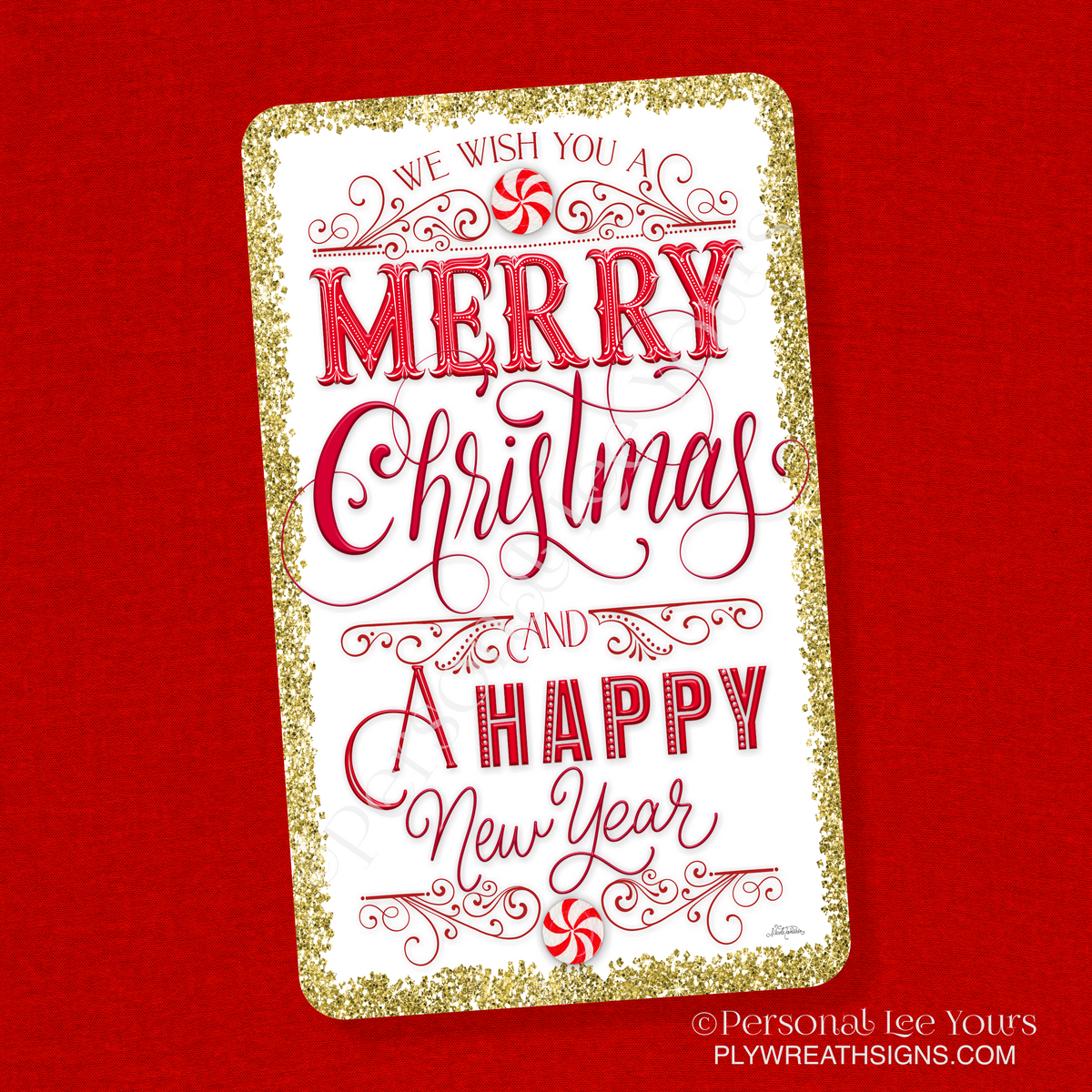 Nicole Tamarin Exclusive Sign * Merry Christmas And Happy New Year * Vertical * 3 Sizes * Lightweight Metal