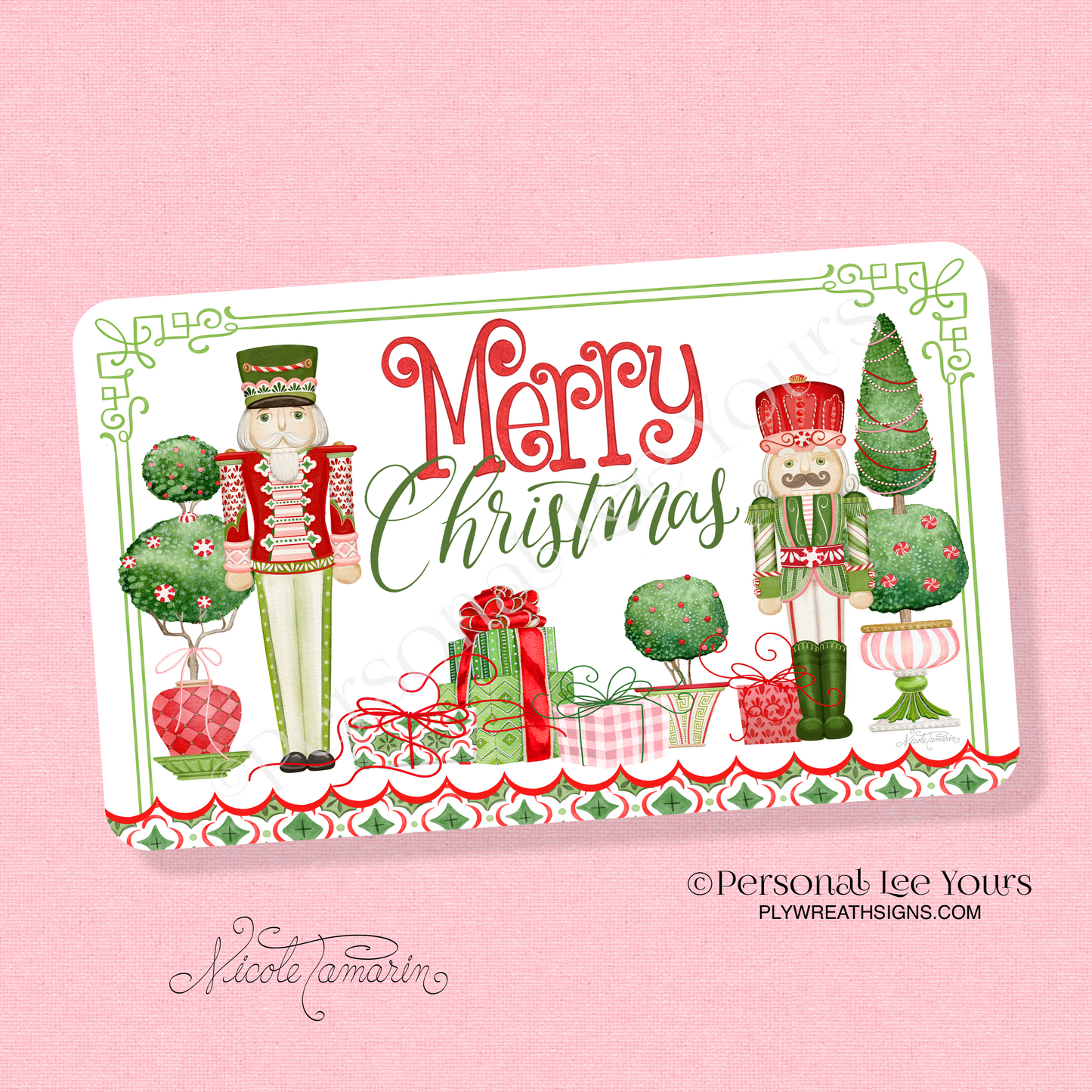 Nicole Tamarin Exclusive Sign * Merry Christmas Nutcrackers * Horizontal * 3 Sizes * Lightweight Metal