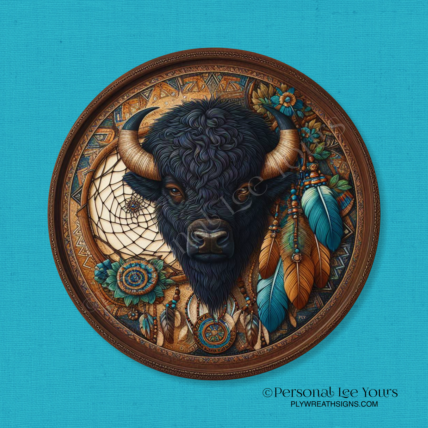 Wreath Sign * Native American, Buffalo * Round * Lightweight Metal