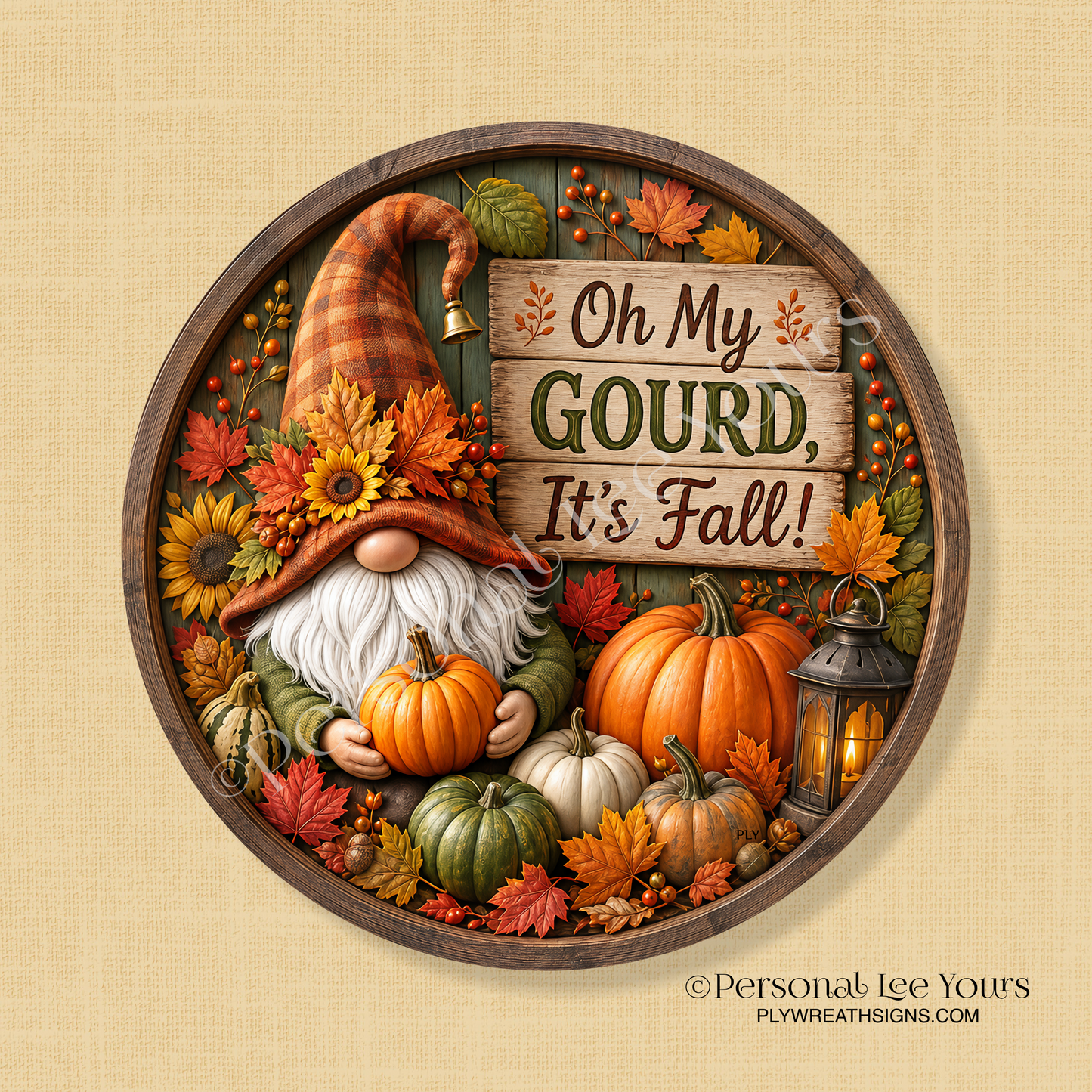 Wreath Sign * Oh My Gourd, It's Fall * Round * Lightweight Metal