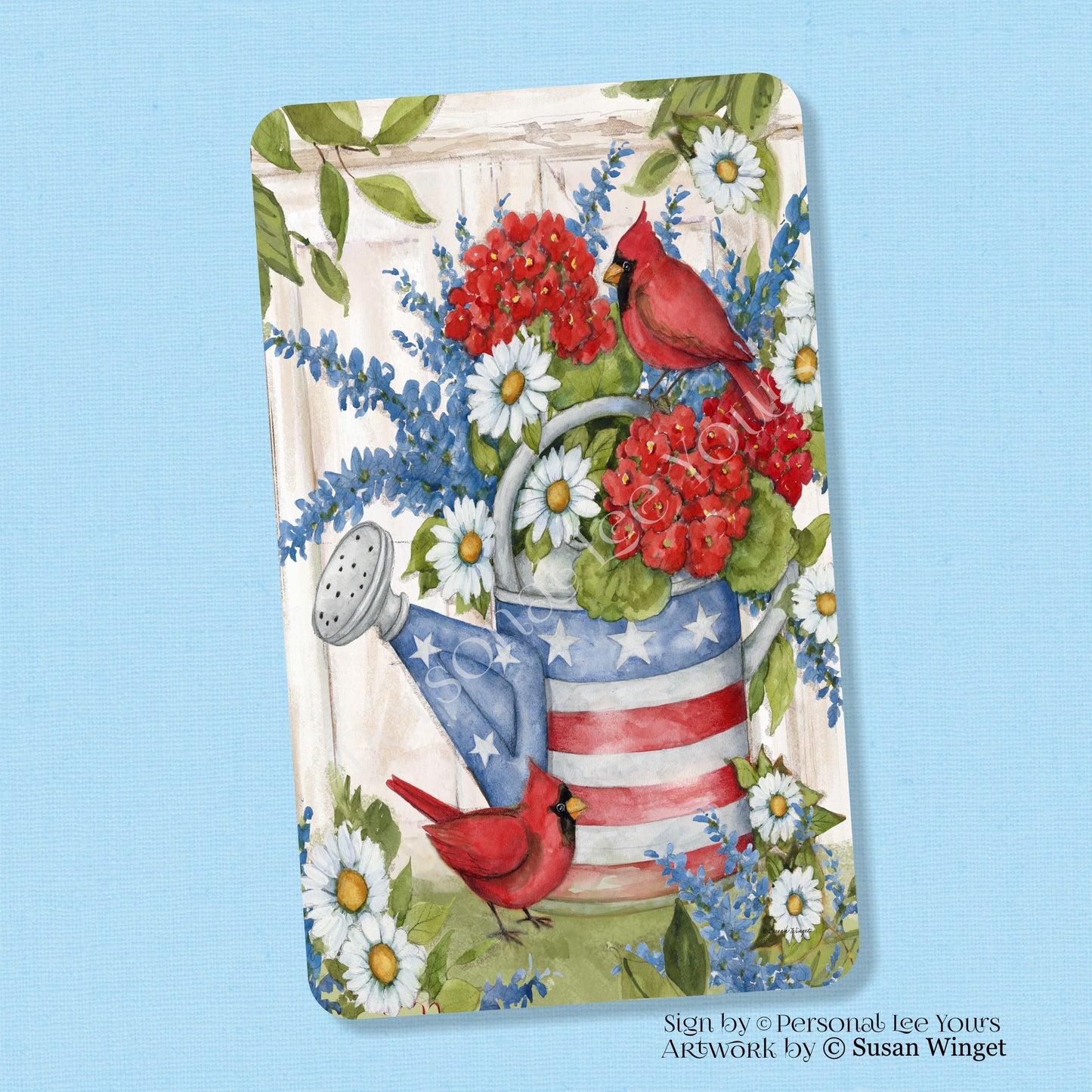 Susan Winget Exclusive Sign * Patriotic Watering Can * Vertical * Lightweight Metal